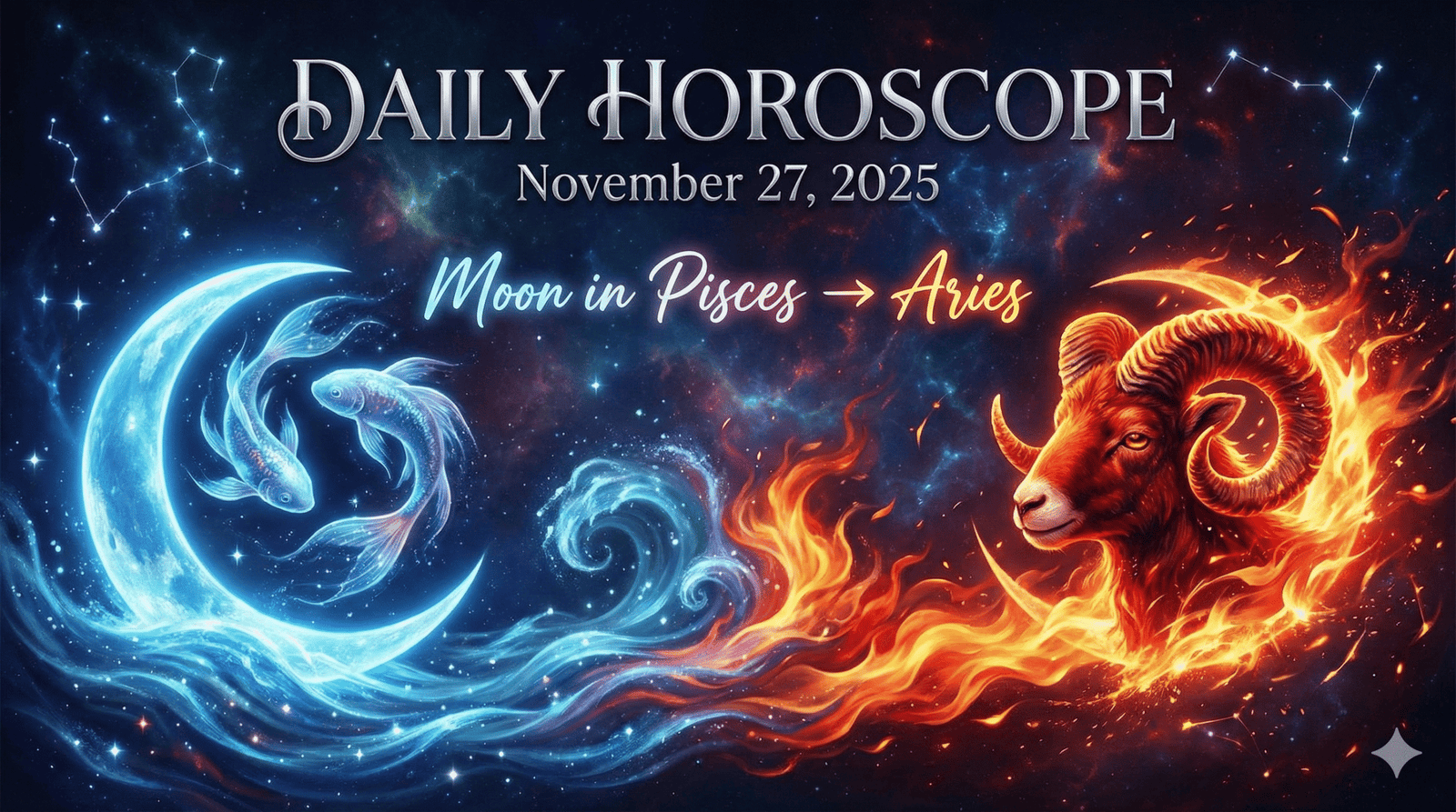 Daily Horoscope for November 27, 2025: From Intuition to Action (Moon in Pisces → Aries)
